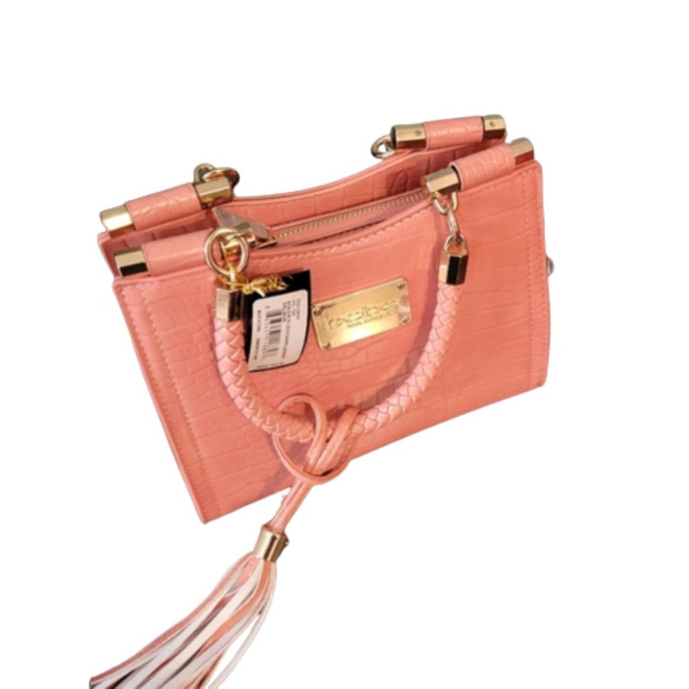 🆕 BEBE BAG Natalie Micro CROCO Shopper top handle & Crossbody SALMON with GOLD